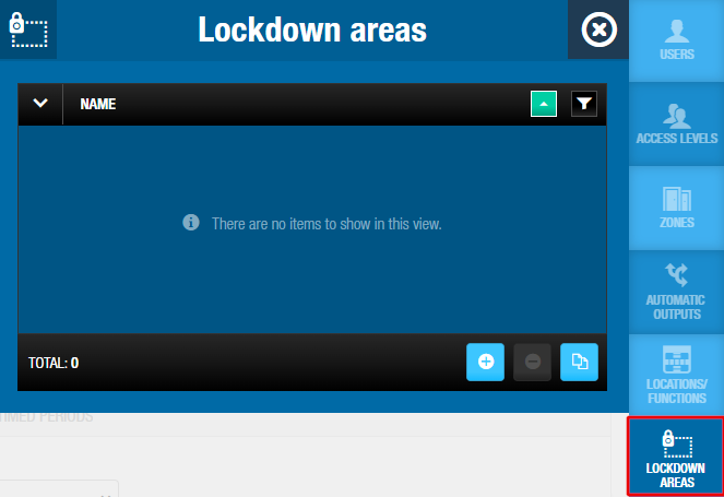 Lockdown areas dialog box