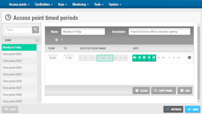 Access point timed periods information screen