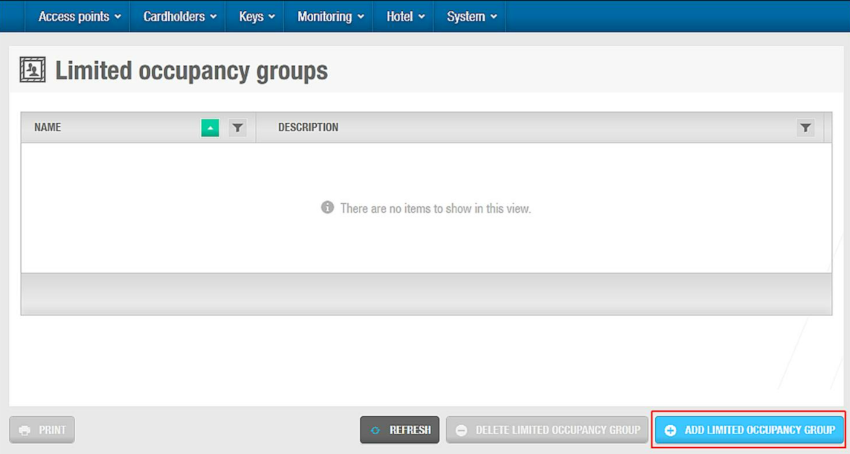 Limited occupancy groups screen