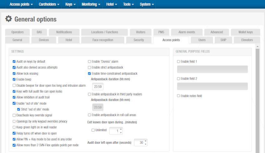 'Access points' tab