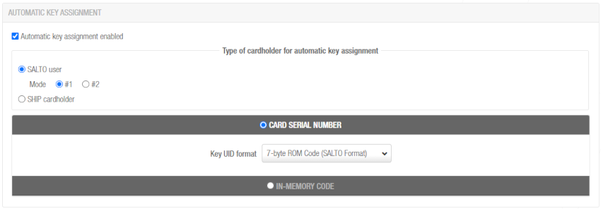 'Automatic key assignment' panel