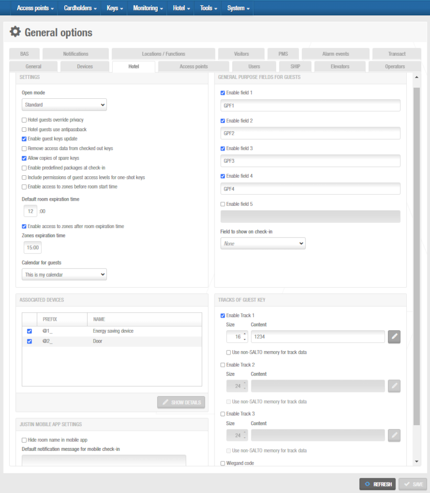 Select 'System' > 'General options' > 'Hotel' to view the tab