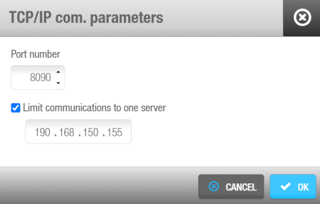 'TCP/IP com parameters' dialog box