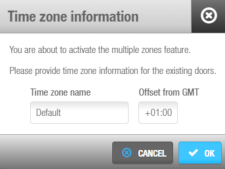 'Time zone' information dialog box