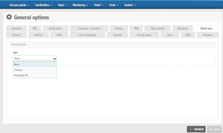 Screenshot showing some of the options available in the 'Wallet keys' tab