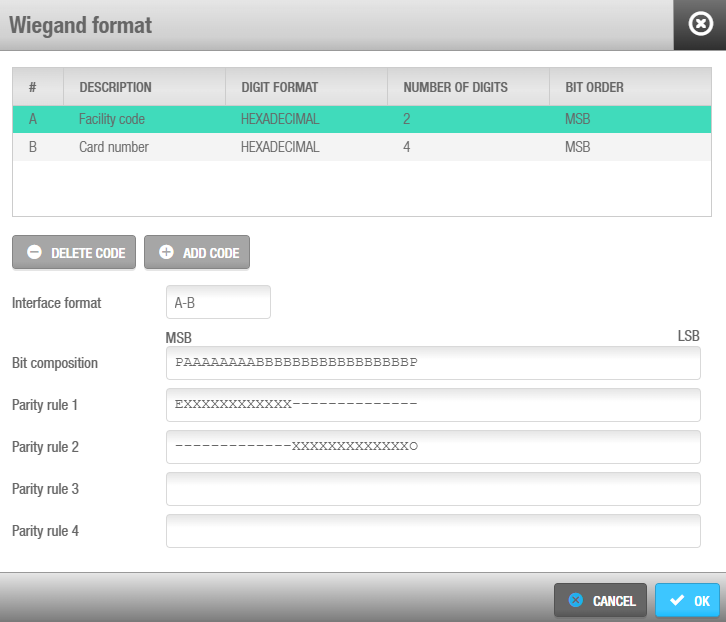 Wiegand format configured