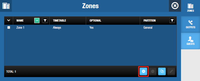 'Zones' dialog box