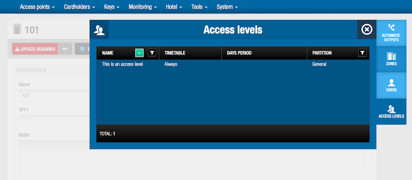 Access levels in rooms