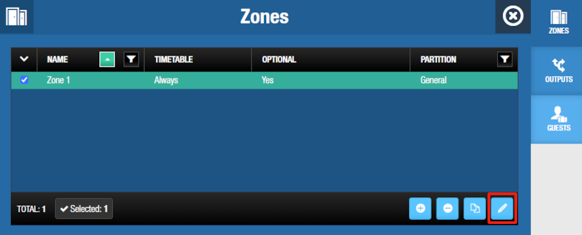 'Zones' dialog box