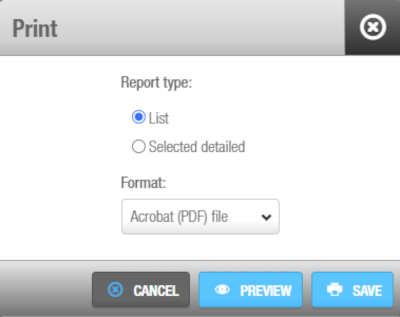 Select the report type and format