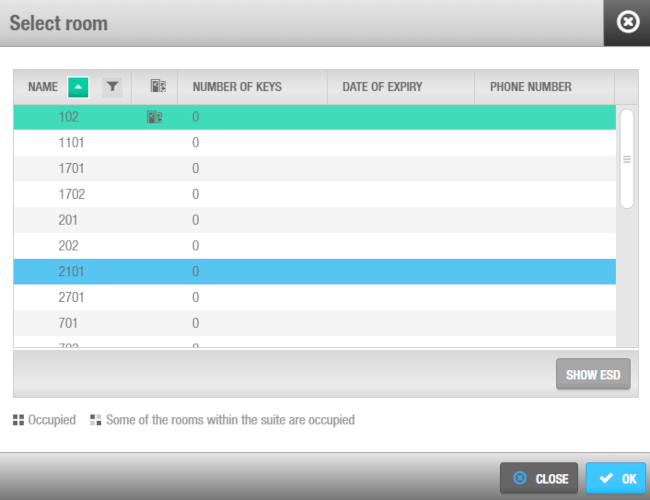 'Select room' dialog box