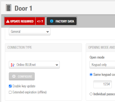 'Enable key update' option in the 'Door' information screen