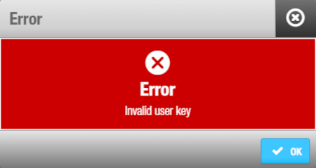 'Invalid user key' pop-up message