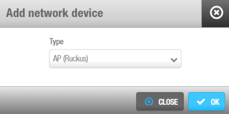 'Add network device' dialog box - 'AP (Ruckus)'