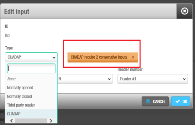 Type selection CUADAP