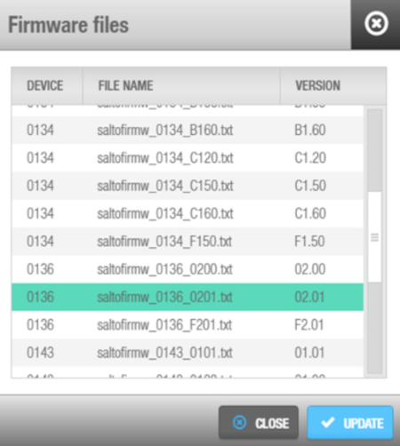 'Firmware files' dialog box