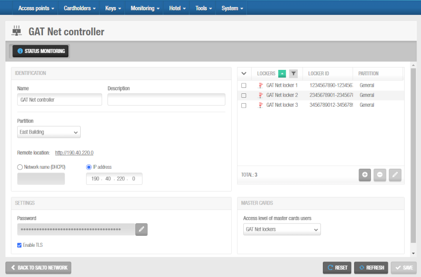 Connecting GAT Net controllers and GAT Net lockers