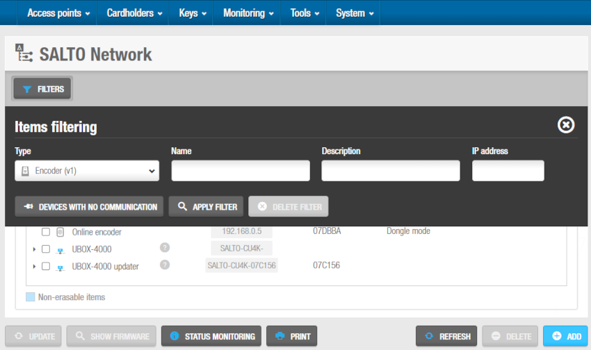 'Online RF (Salto)' information screen