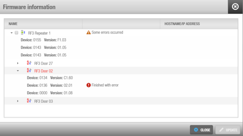 'Firmware information' dialog box - Errors