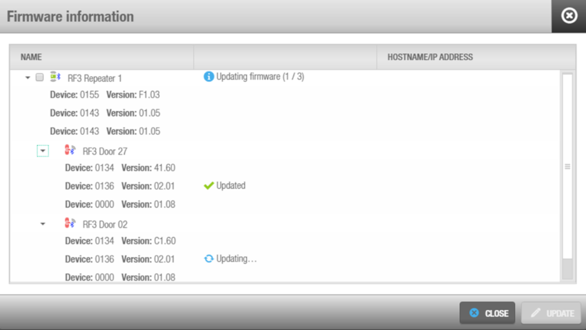 'Firmware information' dialog box - Process status