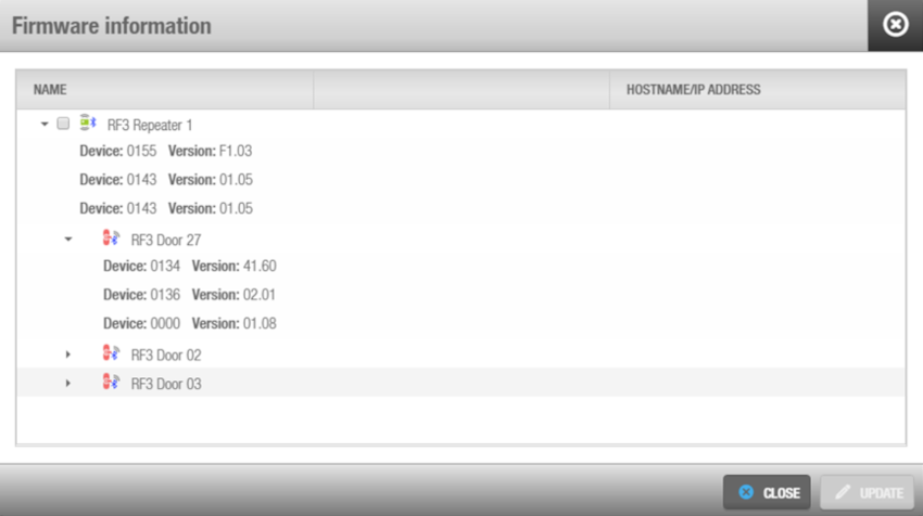 'Firmware information' dialog box