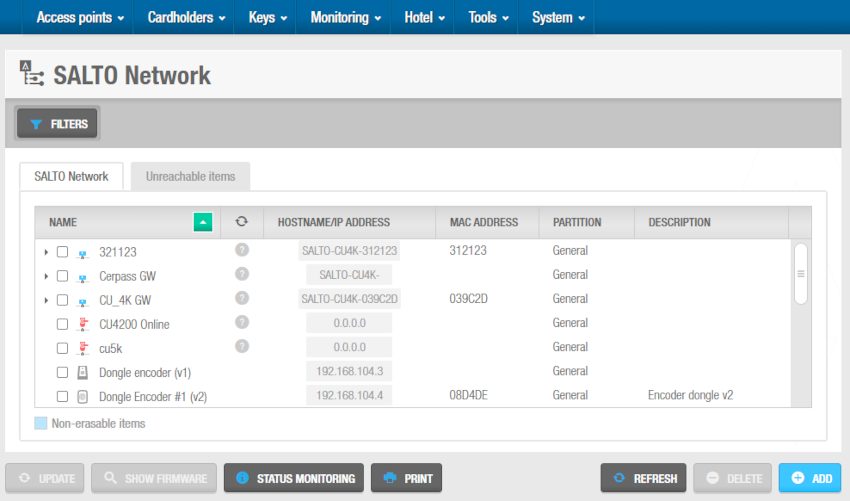 'SALTO Network' screen