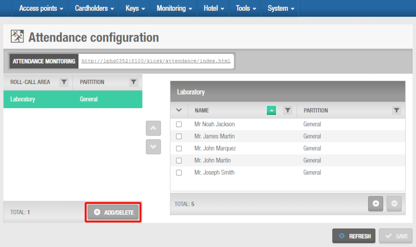 'Attendance configuration' screen