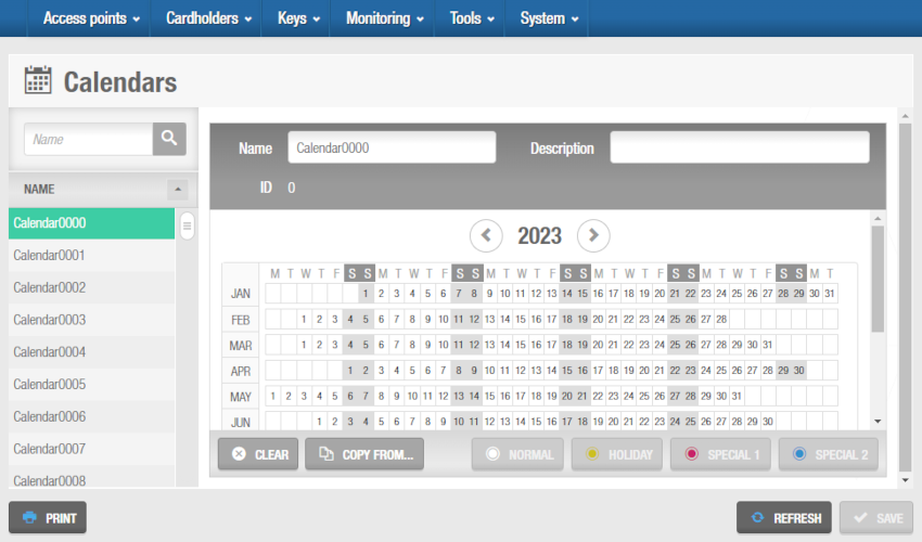 'Kalender'-Bildschirm