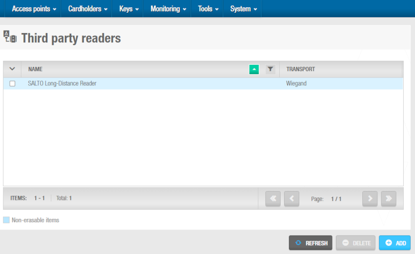 'Third party readers' screen