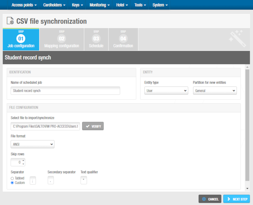 CSV job configuration