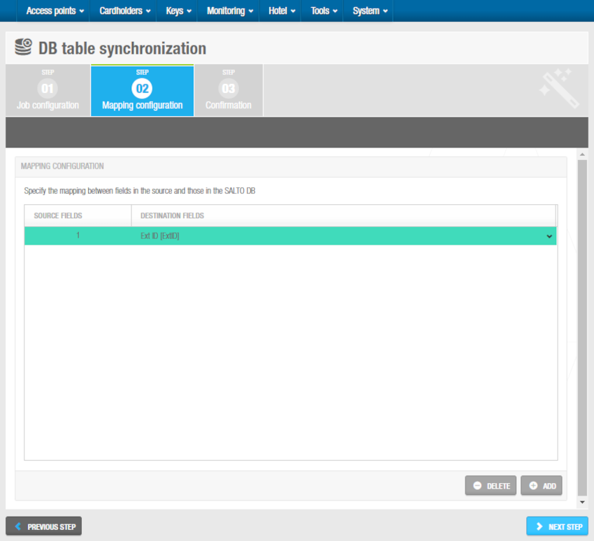 DB table mapping configuration