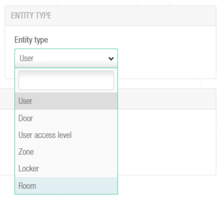 'Entity type' drop-down list