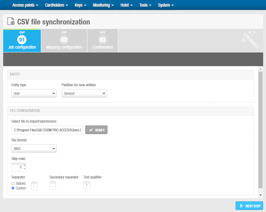 CSV job configuration