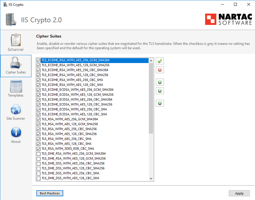 Screenshot from IISCrypto cipher suite tool