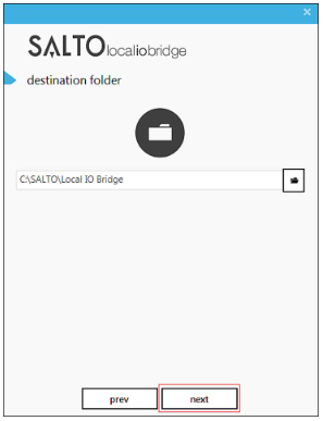 Local IO Bridge destination folder dialog box