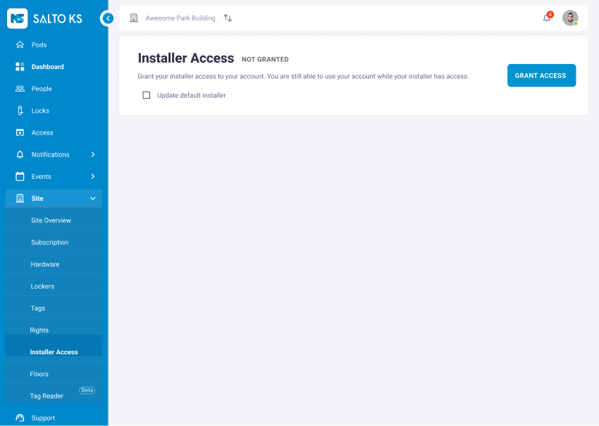 Installer access in Salto KS