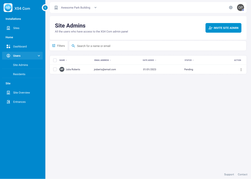 Site admin overview