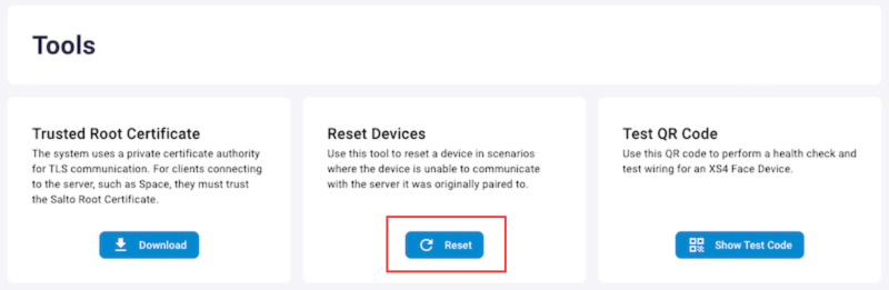 Reset XS4 Face Device