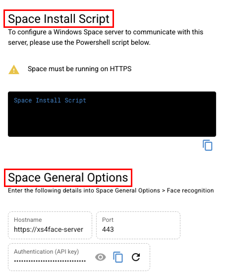 XS4 Face Integrationen Space Allgemeine Optionen
