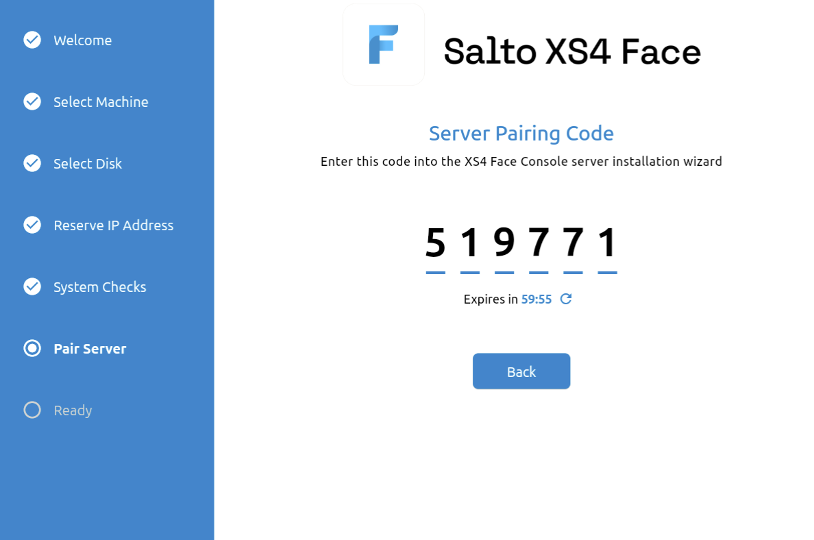 XS4 Face Server Installer Server Pairing Code