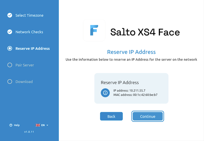 XS4 Face Server Installer Reserve Ip Address