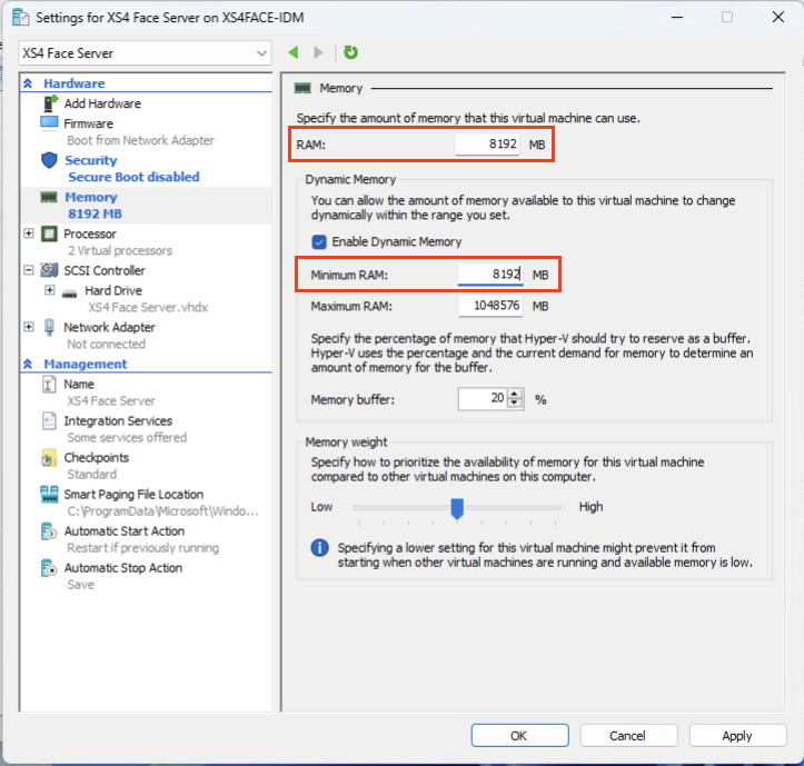 Set Virtual Machine Memory