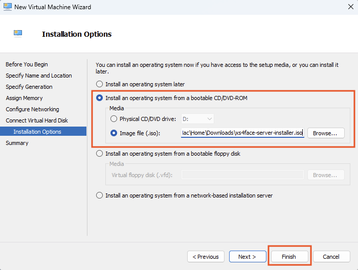 XS4 Face Server Installer ISO auswählen