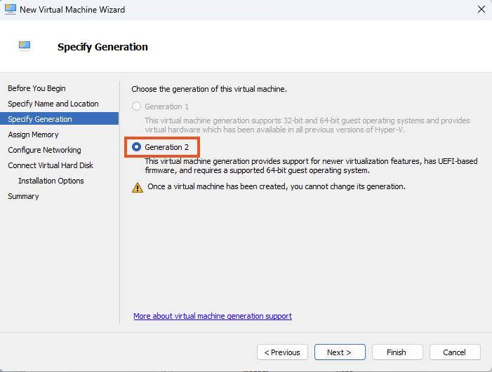Virtuelle Maschine Generation 2 auswählen