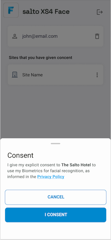 XS4 Face Enrollment site consent