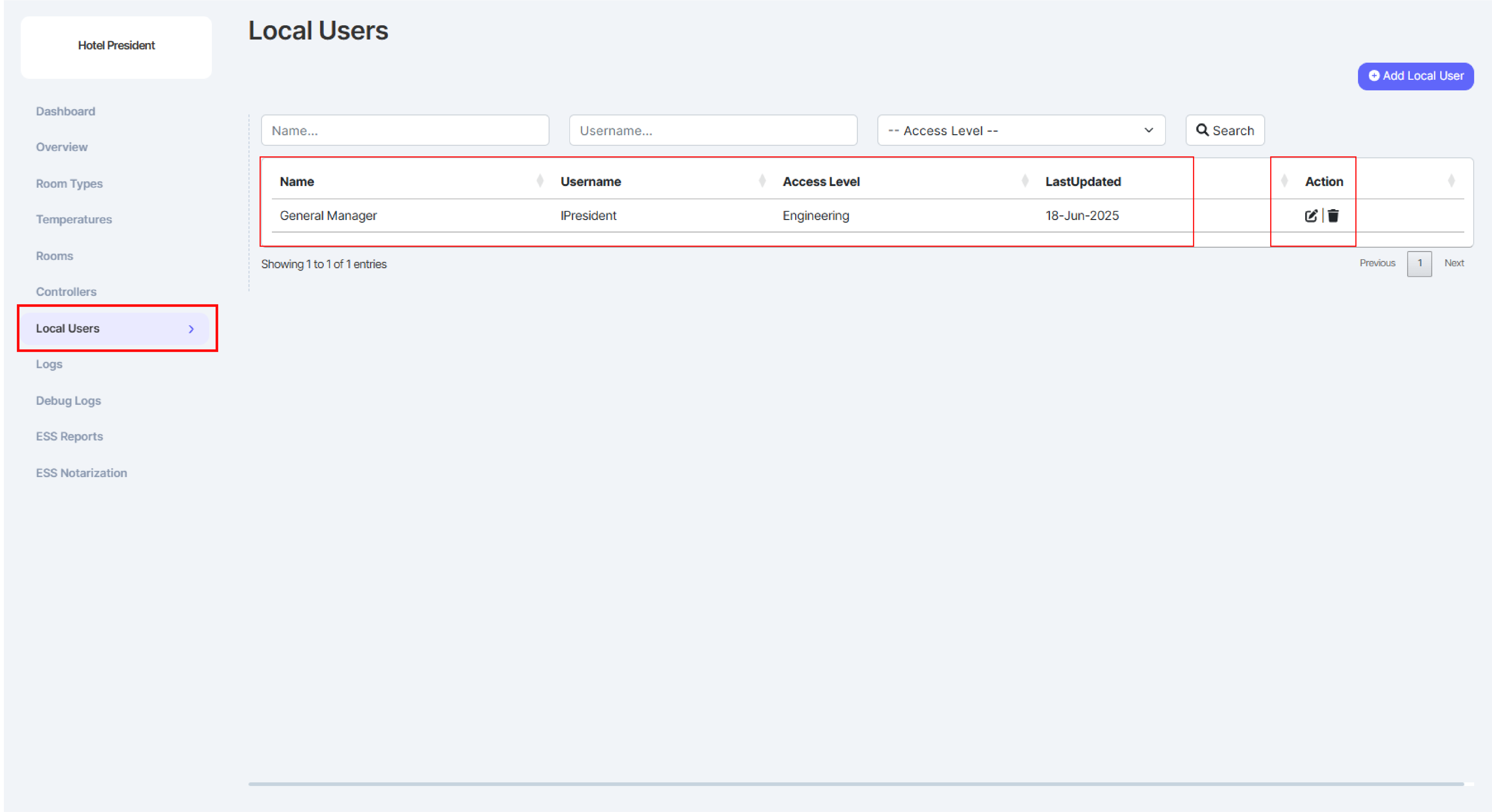 XS4 Sense cloud Project Local Users